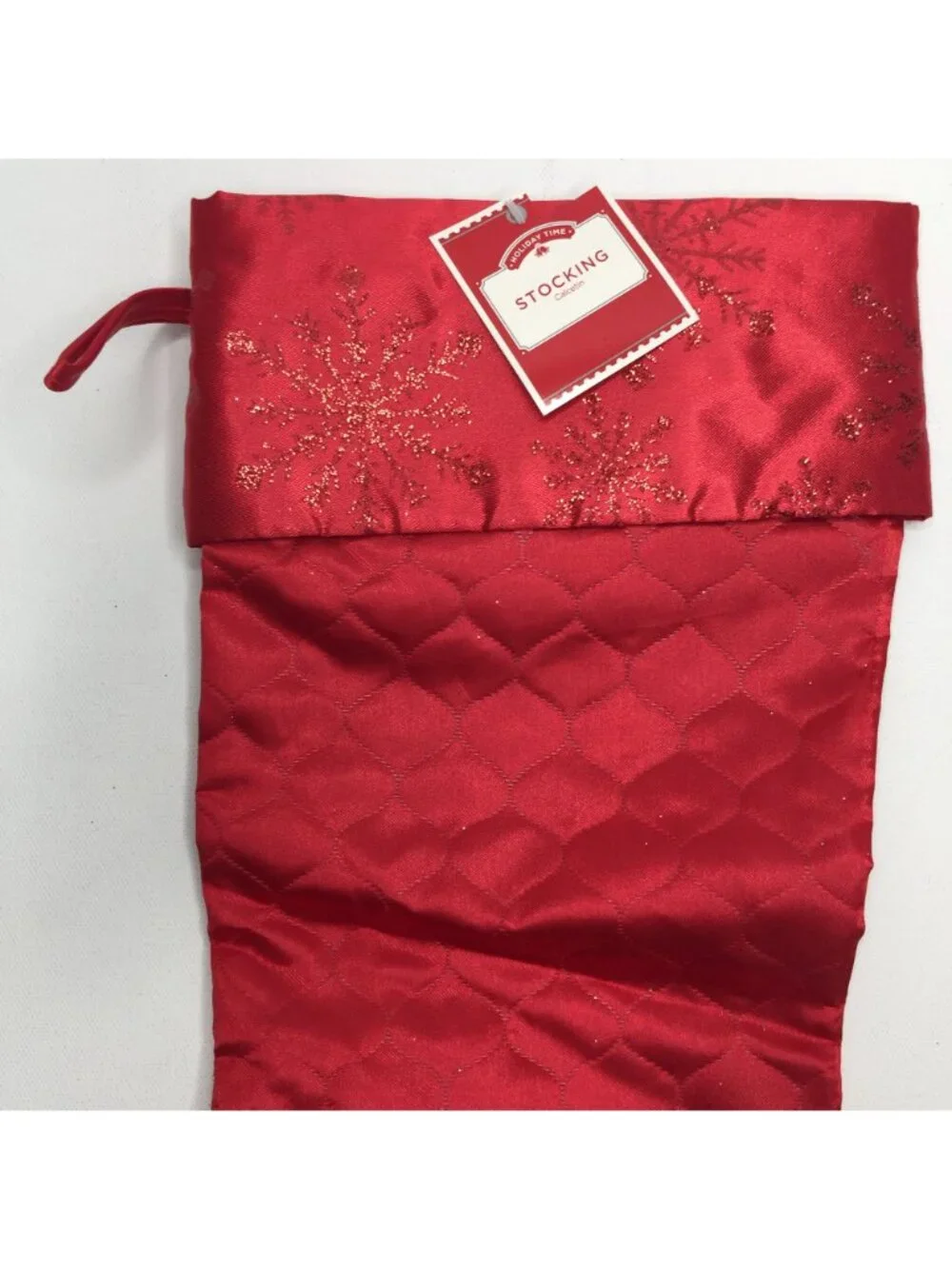 Elegant Red Glitter Snowflake Quilted Christmas Stocking Holiday Decoration